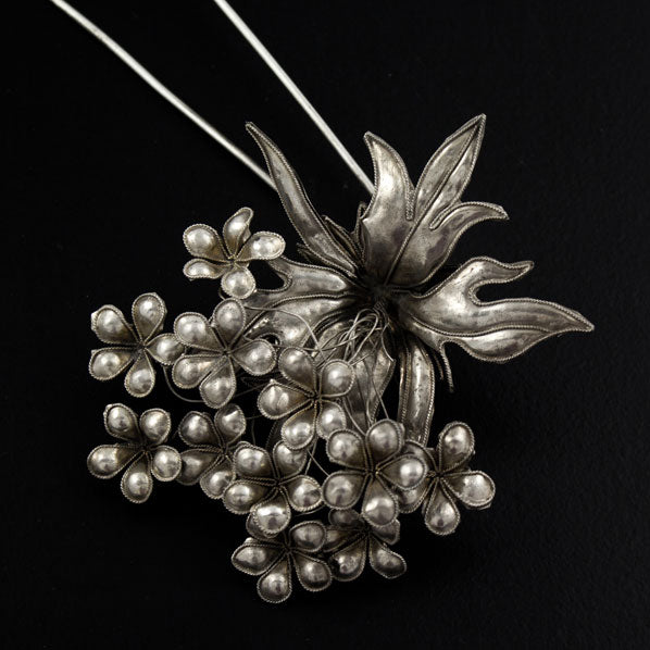 Handmade Miao Filigreed Floral Costume 2-Prong Hair Stick