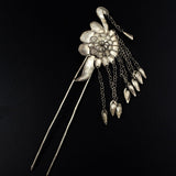 Handmade Miao Filigreed 2-Prong Bird Hair Stick with Tassels