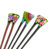 Handmade Teakwood 2-Prong Color Lacquered Hair Stick