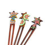 Handmade Teakwood 2-Prong Color Lacquered Hair Stick