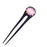 Handmade Thailand Fossilwood 2-Prong Lacquered Lotus Hair Stick Pink