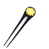 Handmade Thailand Fossilwood 2-Prong Lacquered Lotus Hair Stick Yellow