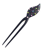 Handmade Thailand Fossilwood 2-Prong Lacquered Neon Dots Hair Stick