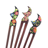 Handmade Teakwood 2-Prong Color Lacquered Hair Stick