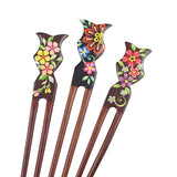 Handmade Teakwood 2-Prong Color Lacquered Hair Stick