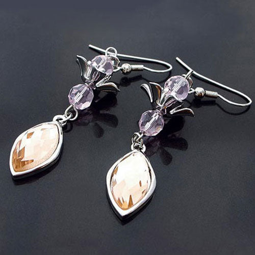 Swarovski Rhinestone Lotus Earrings Peach