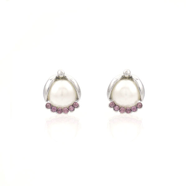 Czech Rhinestone Pearl Earstuds Purple