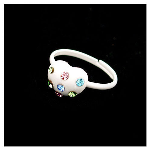 White Heart Czech Crystal Rhinestone Adjustable Ring