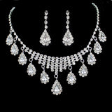 Bridal Rhinestone Teardrop Necklace Screw-back Earrings Set