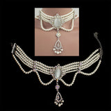 Bridal 5-strand Pearl and Rhinestone Choke Necklace Earrings Set