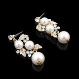 LUX Floral Swarovski Rhinestone and Pearl Bridal Necklace Earrings Set