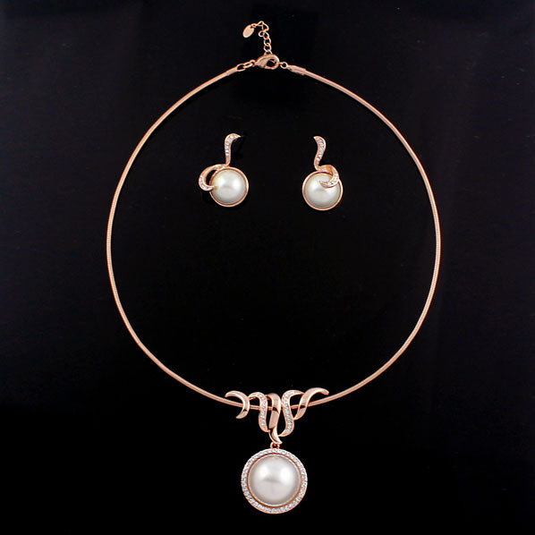 LUX Rose Gold Pearl Pendant Necklace Set with Swarovski Rhinestones