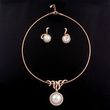 LUX Rose Gold Pearl Pendant Necklace Set with Swarovski Rhinestones