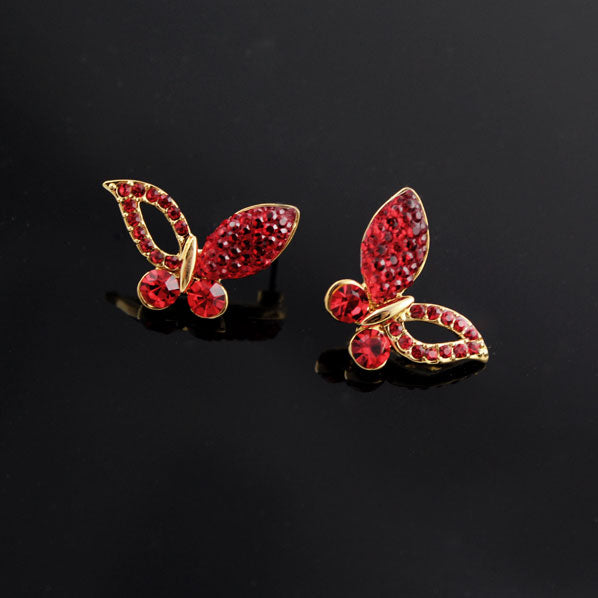LUX Red Swarovski Rhinestone Butterfly Necklace Earrings Set