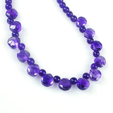 4mm Natural Amethyst Round and Faceted Raindrop Necklace