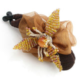 Hand Beaded Vertical Hair Barrette Silk Flower Brown