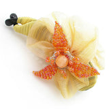 Hand Beaded Vertical Hair Barrette Silk Flower Yellow