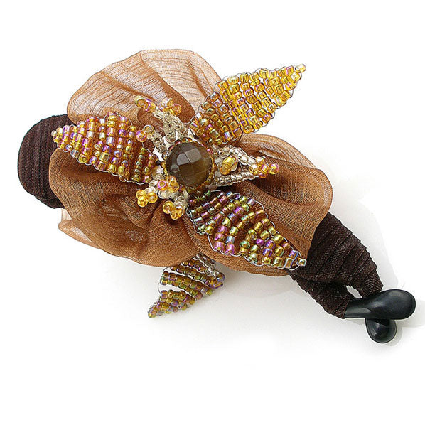 Hand Beaded Vertical Hair Barrette Silk Flower Purple