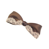 Bow with Lace Hair Barrette Brown