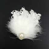 White Ostrich and Curly Feather Bridal Hair Clip & Brooch with Pearl