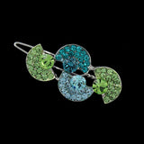 LUX Blue Green Swarovski Rhinestone Half Round Hair Clip
