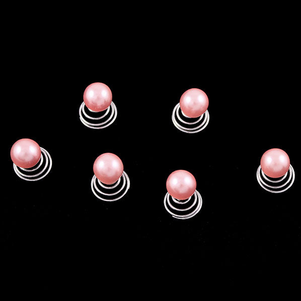 Pink Glass Pearl Spiral Bridal Hair Pin (Set of 6)