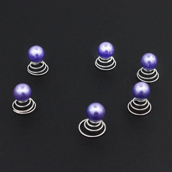 Glass Pearl Spiral Bridal Hair Pin Violet (Set of 6)