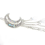 Gold Finish Crecent Moon Rhinestone Hair Clip with Beads Tassels (pc)
