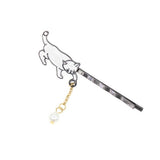 White Enamel Playing Kitten Cat Hair Clip with Faux Pearl Tassel (pc)