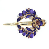 Red Enamel Hinged Hair Clip Claw Barrette w/ Rhinestones Flower Wreath