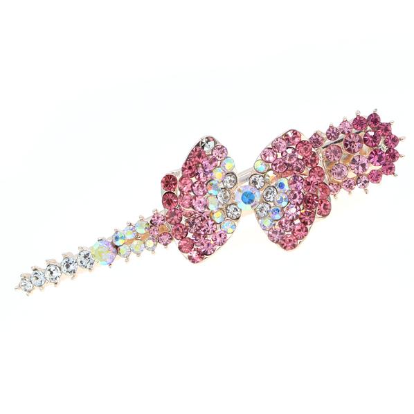 Gold Finish Purple Rhinestone Bow Alligator Clip Hair Claw