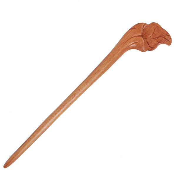CrystalMood Handmade Carved Wood Hair Stick Leaf B 6.5" Boxwood