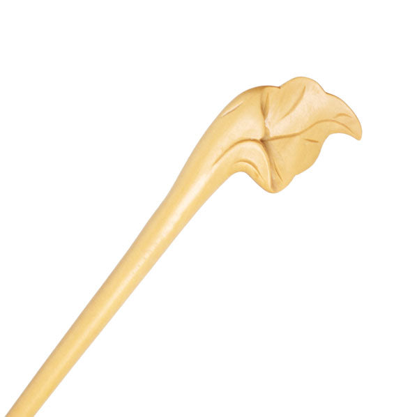CrystalMood Handmade Carved Wood Hair Stick Leaf Fossilwood