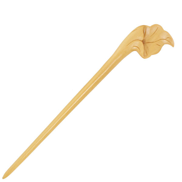 CrystalMood Handmade Carved Wood Hair Stick Leaf 7.25" Ebony