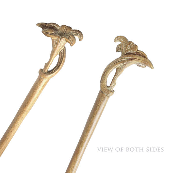 CrystalMood Handmade Carved Wood Hair Stick Lily 7" Lignum-vitae