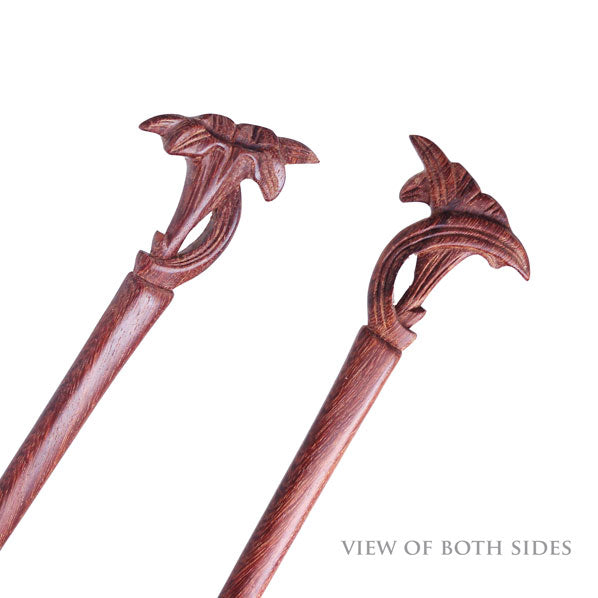 CrystalMood Handmade Carved Wood Hair Stick Lily