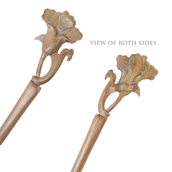 CrystalMood Handmade Carved Wood Hair Stick Morning Glory