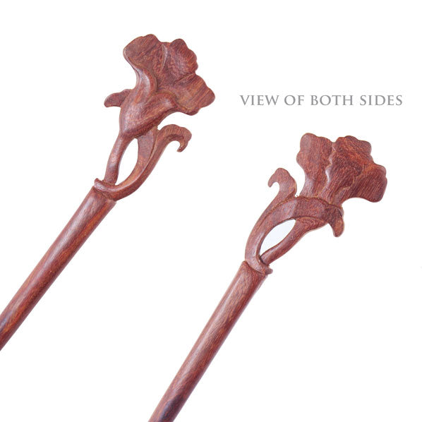 CrystalMood Handmade Carved Wood Hair Stick Morning Glory