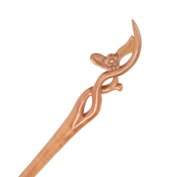 CrystalMood Handmade Wood Hair Stick Small Plum Flower Peachwood