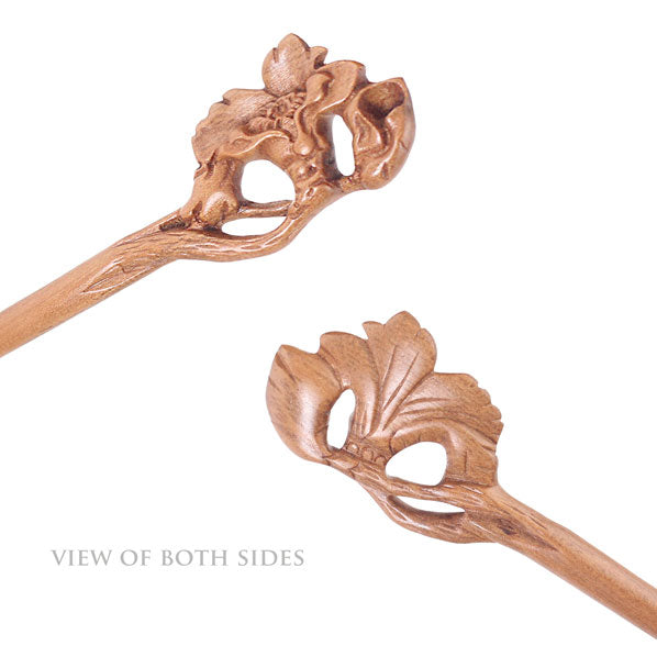 CrystalMood Handmade Carved Wood Hair Stick Cotton-rose 7" Peachwood