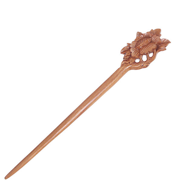 CrystalMood Handmade Carved Wood Hair Stick Begonia