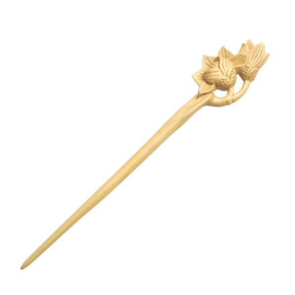 CrystalMood Handmade Carved Wood Hair Stick Yulan 6.85" Lignum-vitae