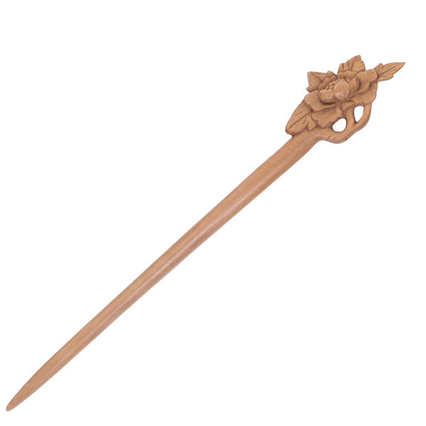 CrystalMood Handmade Carved Wood Hair Stick Begonia