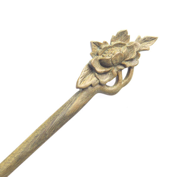 CrystalMood Handmade Carved Wood Hair Stick Begonia