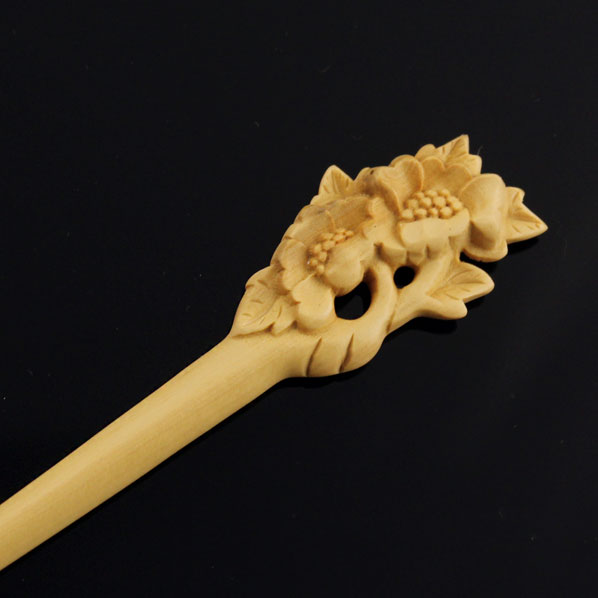 CrystalMood Handmade Carved Wood Hair Stick Begonia