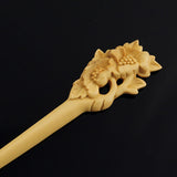 CrystalMood Handmade Carved Wood Hair Stick Begonia
