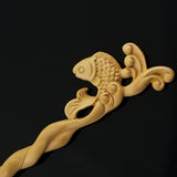 CrystalMood Handmade Carved Wood Hair Stick Carp Leap