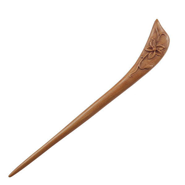 CrystalMood Handmade Carved Wood Embossed Floral Hair Stick Peachwood