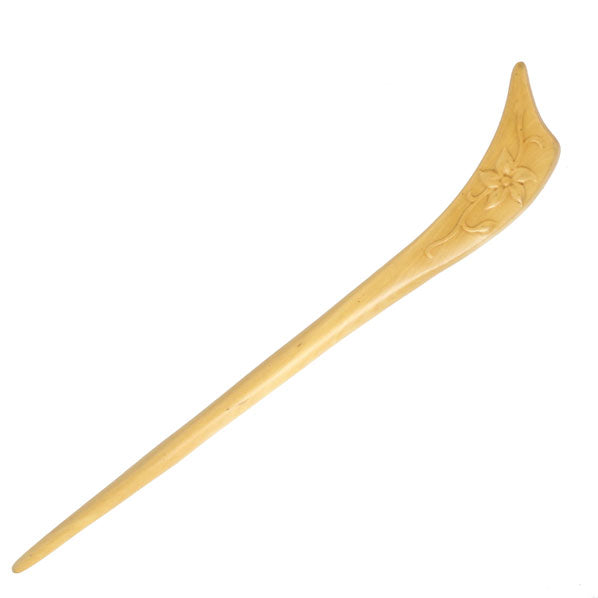 CrystalMood Handmade Carved Wood Embossed Floral Hair Stick 7" Boxwood