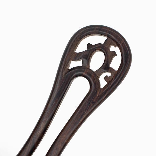 CrystalMood Handmade Carved 2-Prong Ebony Wood Hair Stick Fork Mystery B
